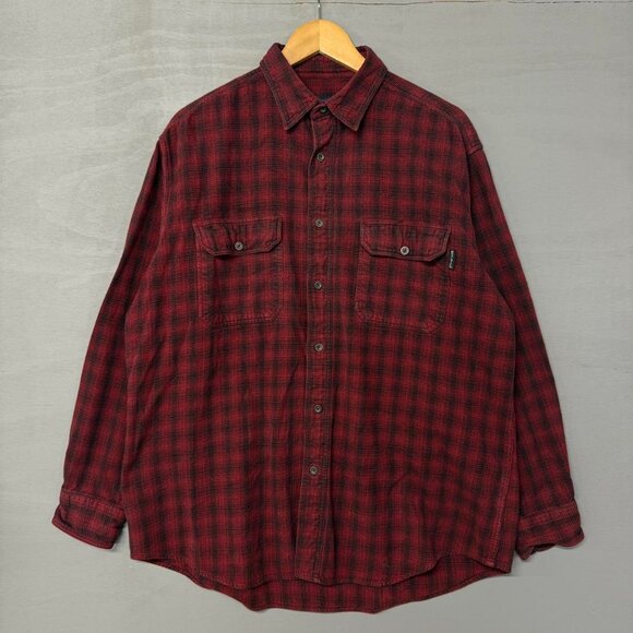 Vintage Woolrich Thick‎ Red Flannel Button Up Collared Shirt Large - Picture 1 of 4
